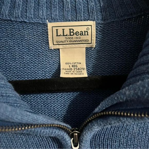 LL BEAN Sweater Mens L 1/4 Zip Cotton Mock Neck Long Sleeve Pullover Blue - Picture 2 of 3